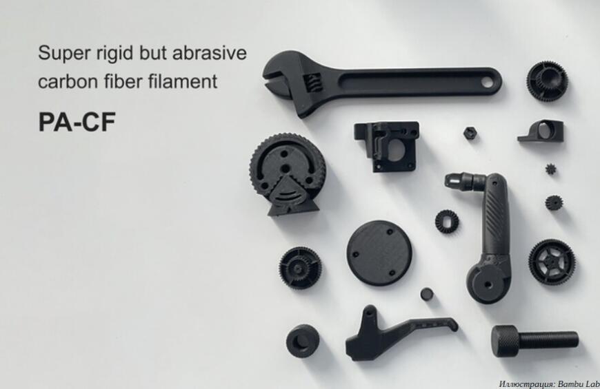3д принтер Bambu Lab X1 Series может создавать с использованием сверхжесткой, но абразивной нити из углеродного волокна PA-CF